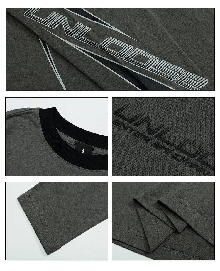 Men's grey cotton drop shoulder sweatshirt with letter pattern and loose fit