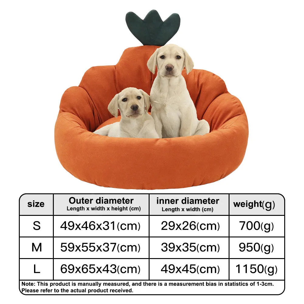 Carrot Kennel universal dog bed for small and medium dogs in blue plush fabric with raised edges