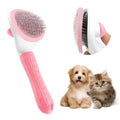 Blue cat grooming brush with a release button for removing pet hair