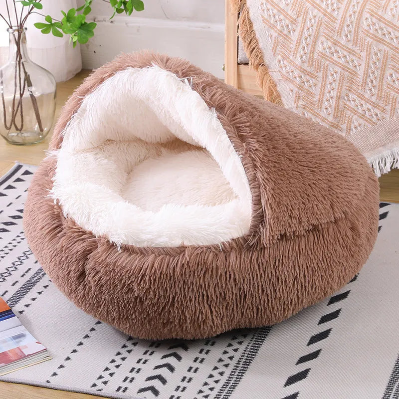 Waterproof cloth dog kennel in champagne colour showing semi-surrounded warm room design