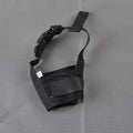 Adjustable plastic dog muzzle for biting and barking control, shown in multiple colour options.