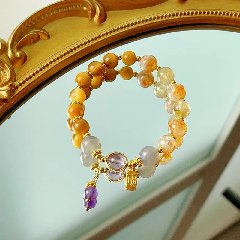 Yellow tower crystal bracelet for women, Korean style, manual processing, single piece