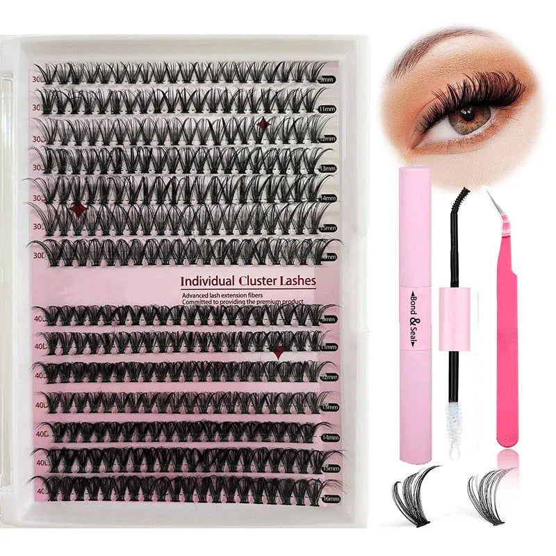 DIY mixed package of 30D and 40D cluster false eyelashes with tweezers, lengths 9-16mm