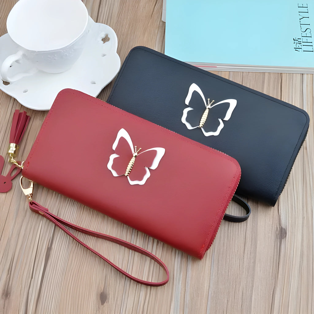 Women's long zip wallet in PU leather with polyester lining, 19.5 x 9.5 x 2.5 cm, shown in green blue black red pink