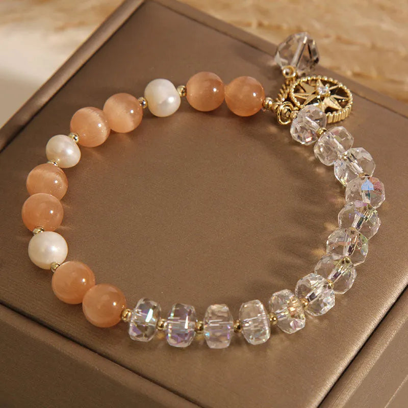 Orange women's bracelet with eight Awn star design featuring opal crystal and gold-plated inlaid artificial gemstones
