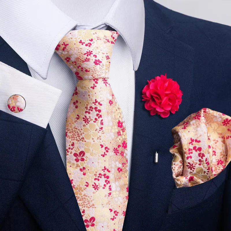 Floral jacquard men's tie and pocket square set with embroidery in one of the colour options from SF263 to SF312
