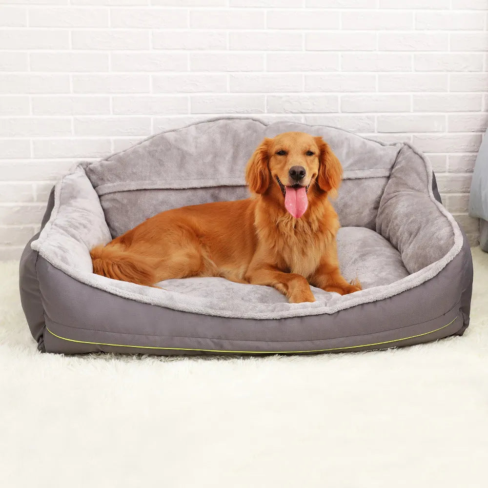 Grey dog bed sofa bed with raised edges and foam padding in XL size