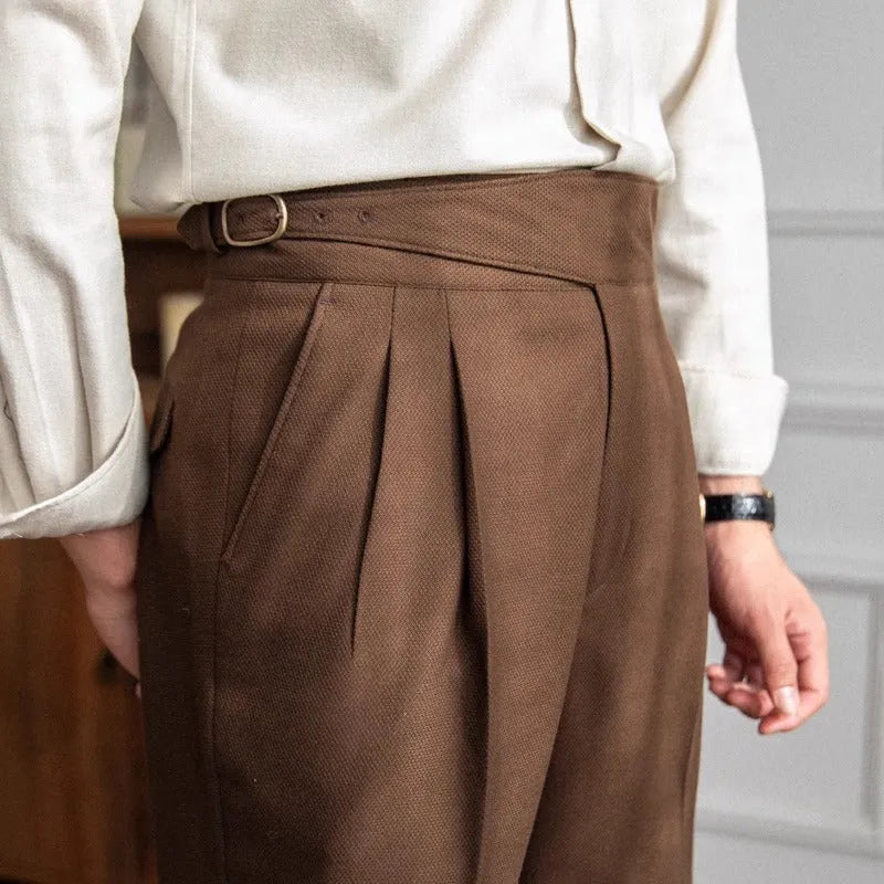 Men's high waist straight-leg casual trousers in polyester fabric available in multiple colours