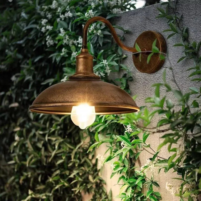Retro style villa courtyard wall lamp in silver or copper finish with bevel or right angle styling