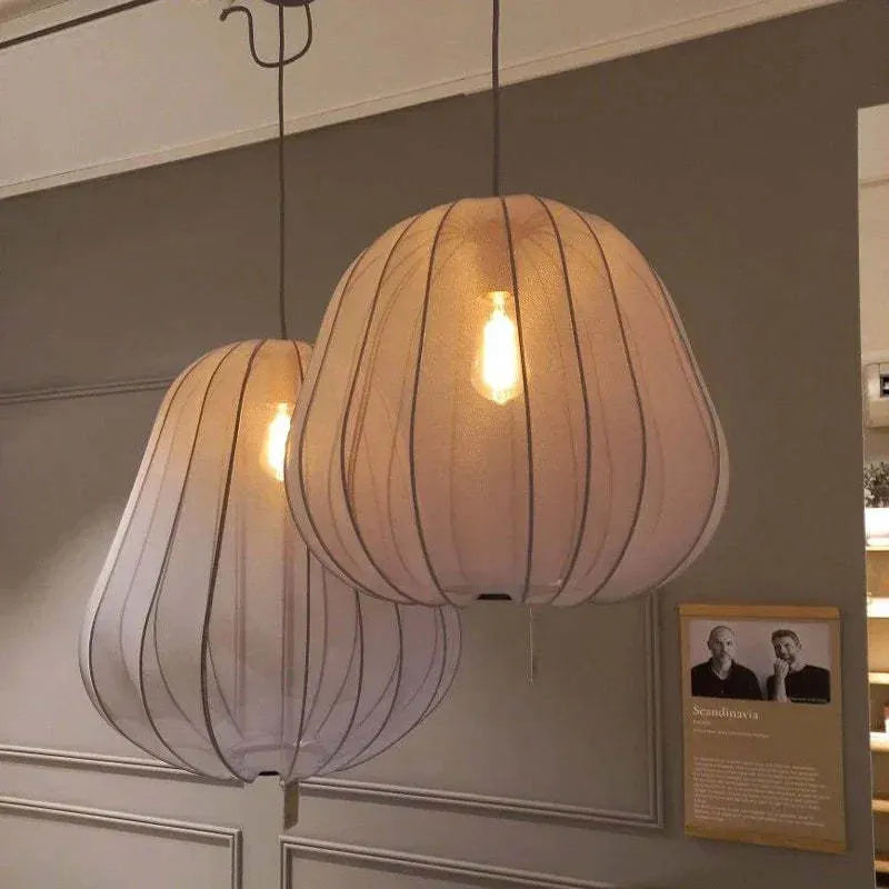 Japanese style white iron branch ceiling lamp with multiple LED lights hanging down.