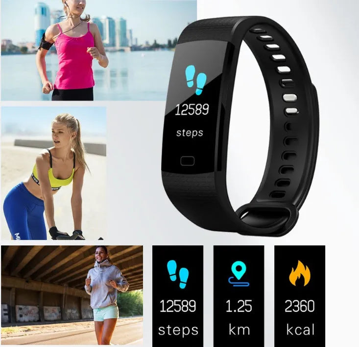 Smart band fitness tracker with heart rate monitor, 0.96 inch TFT colour screen, IP67 waterproof, adjustable strap, five colours