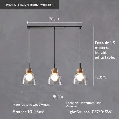 Three-head retro pendant light with warm light, 220V, long or round plate for cafe bar dining room study