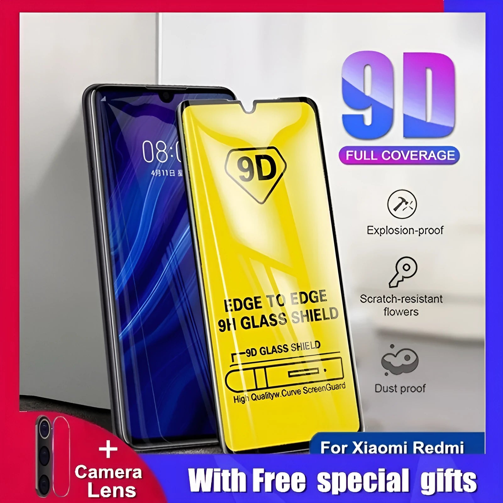 Full glue toughened glass screen protector for Xiaomi phones in black or white with anti scratch and anti fingerprint coating