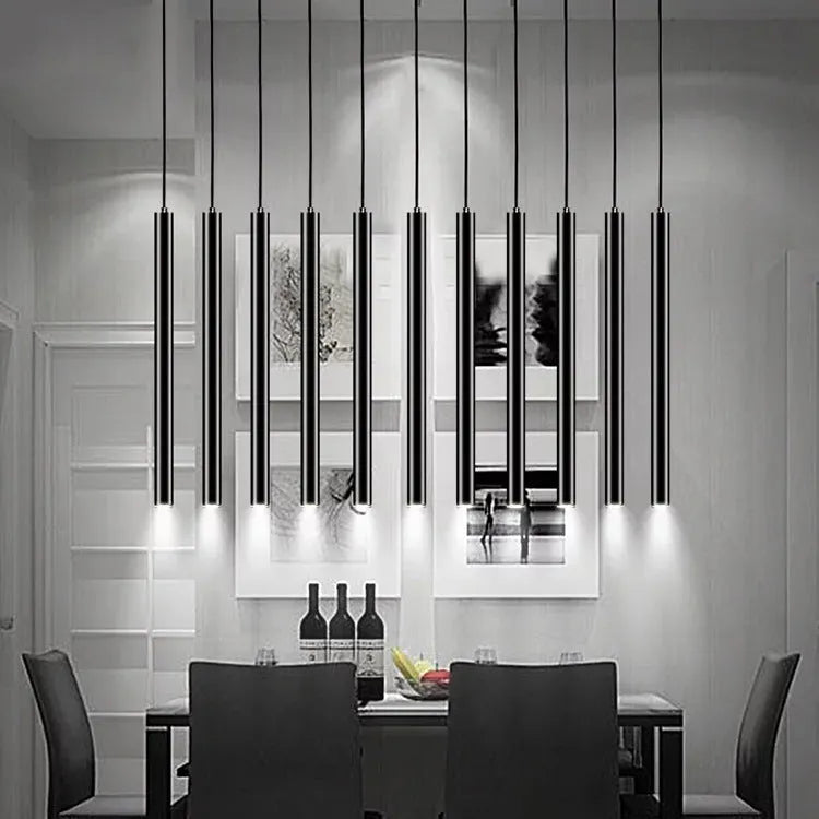 Aluminium alloy long-tube suspended ceiling lamp with black finish, single-head design, adjustable height