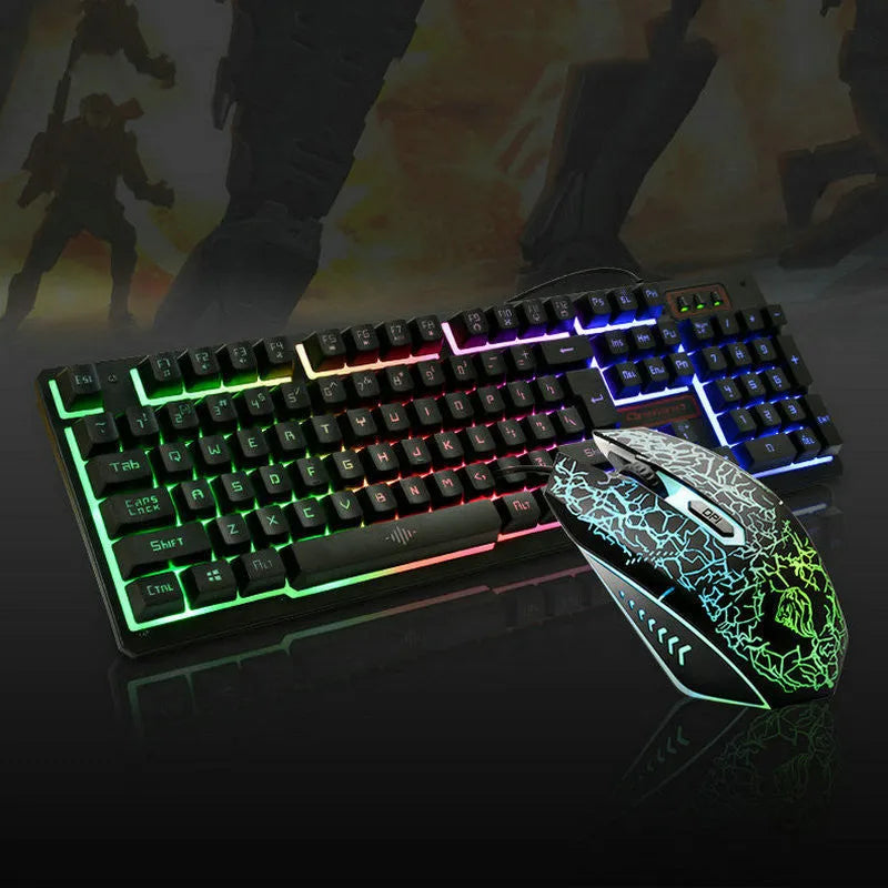 Wired gaming keyboard and mouse set, black finish, USB connections, 1600dpi optical mouse
