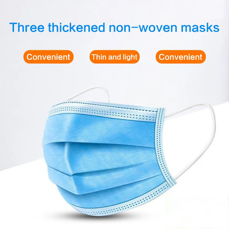 Disposable 3-ply blue medical surgical face mask with ear loops, non-woven material