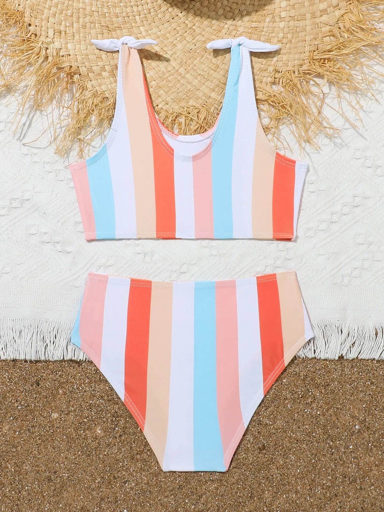 Girls' two-piece swimsuit set with plaid pattern briefs and bra top