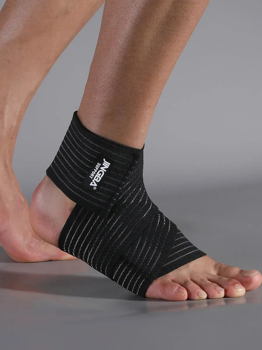 Adjustable ankle support sports bandage in black for running and basketball
