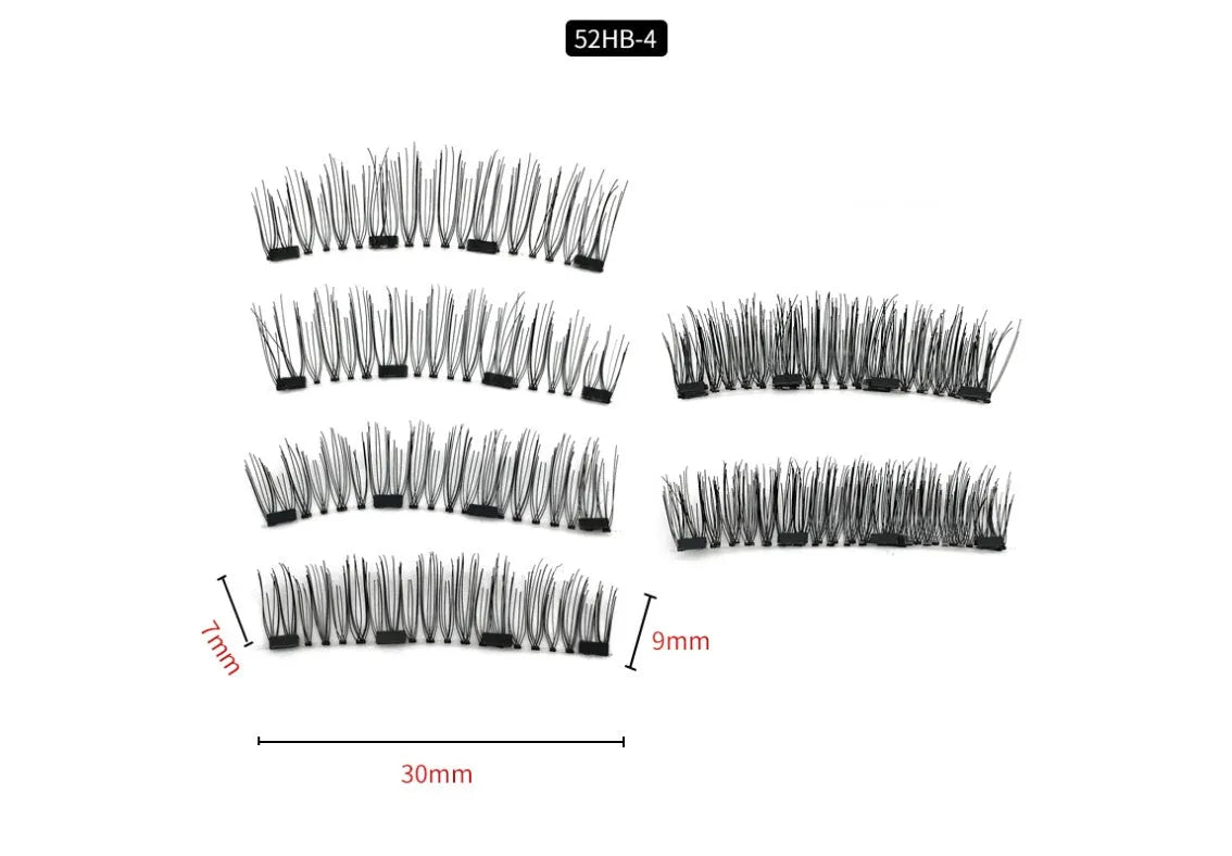 Four magnet false eyelashes in imported fibre, hand made, with optional rose gold or silver eyelash curler