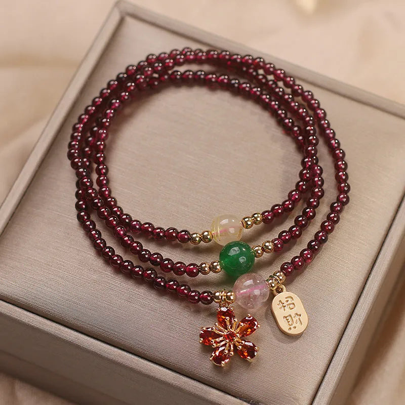 Natural crystal pomegranate bracelet for women, pomegranate red cherry blossom colour, with sequins, simple style