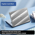 Clear and clear black transparent plastic protective shell case for a MacBook laptop.