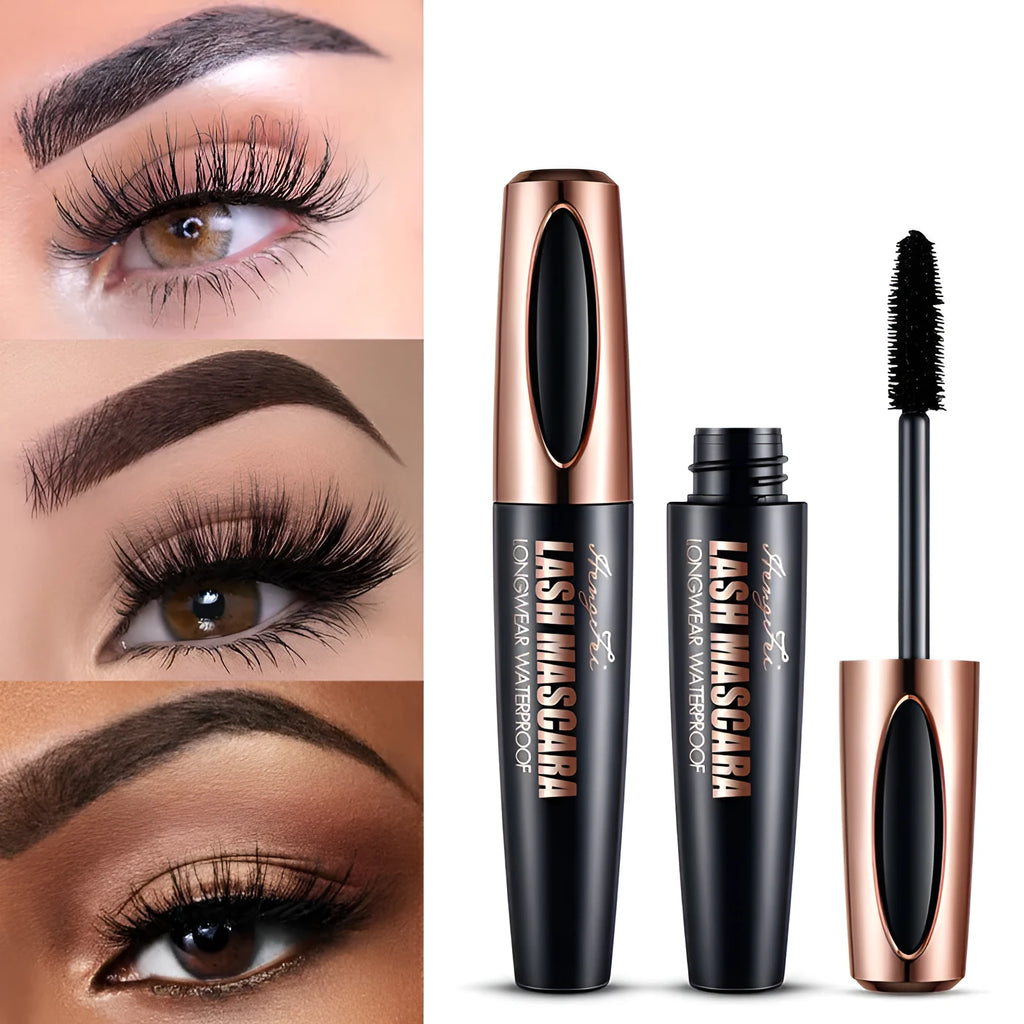 Black waterproof mascara with thick curling formula in standard packaging