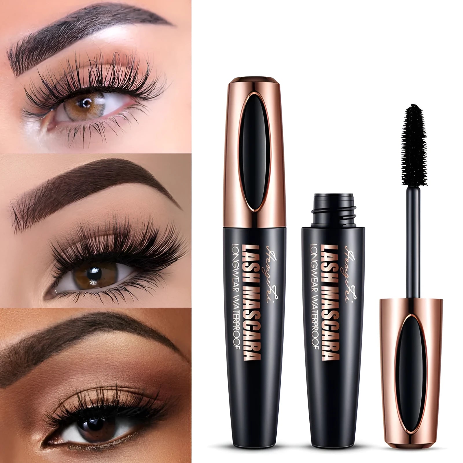 Black waterproof mascara with thick curling formula in standard packaging