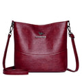 Women's soft leather shoulder bag in bucket shape with large capacity
