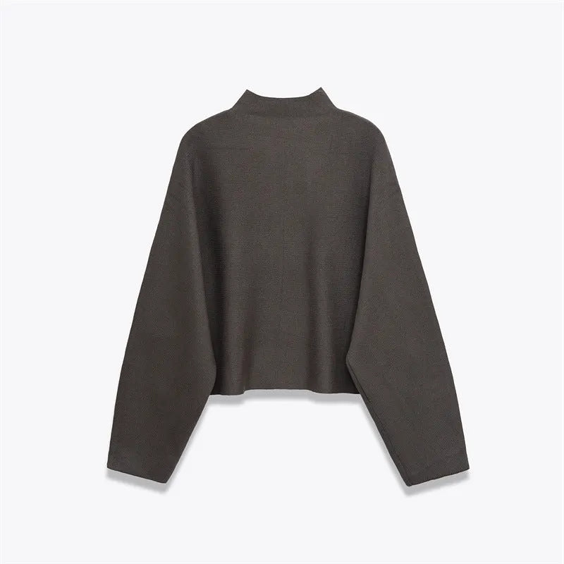 Women's striped stand collar zipper knitted coat, long sleeve, regular fit, polyester blend
