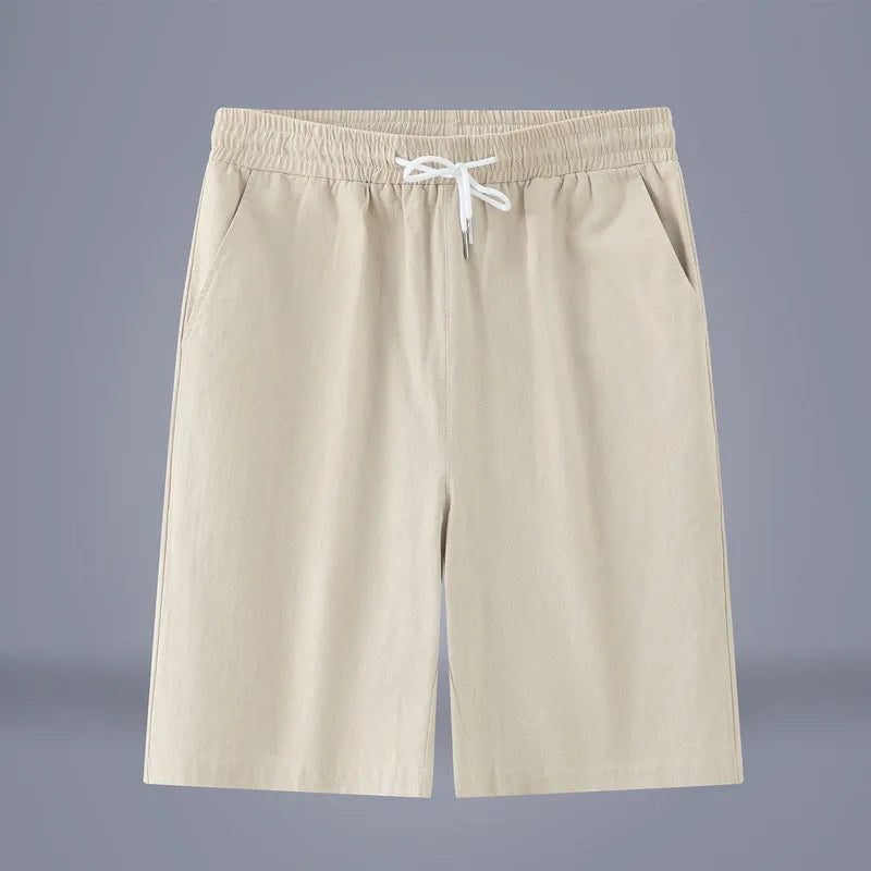 Solid colour cotton linen cropped trousers in Chinese style with drawstring waist