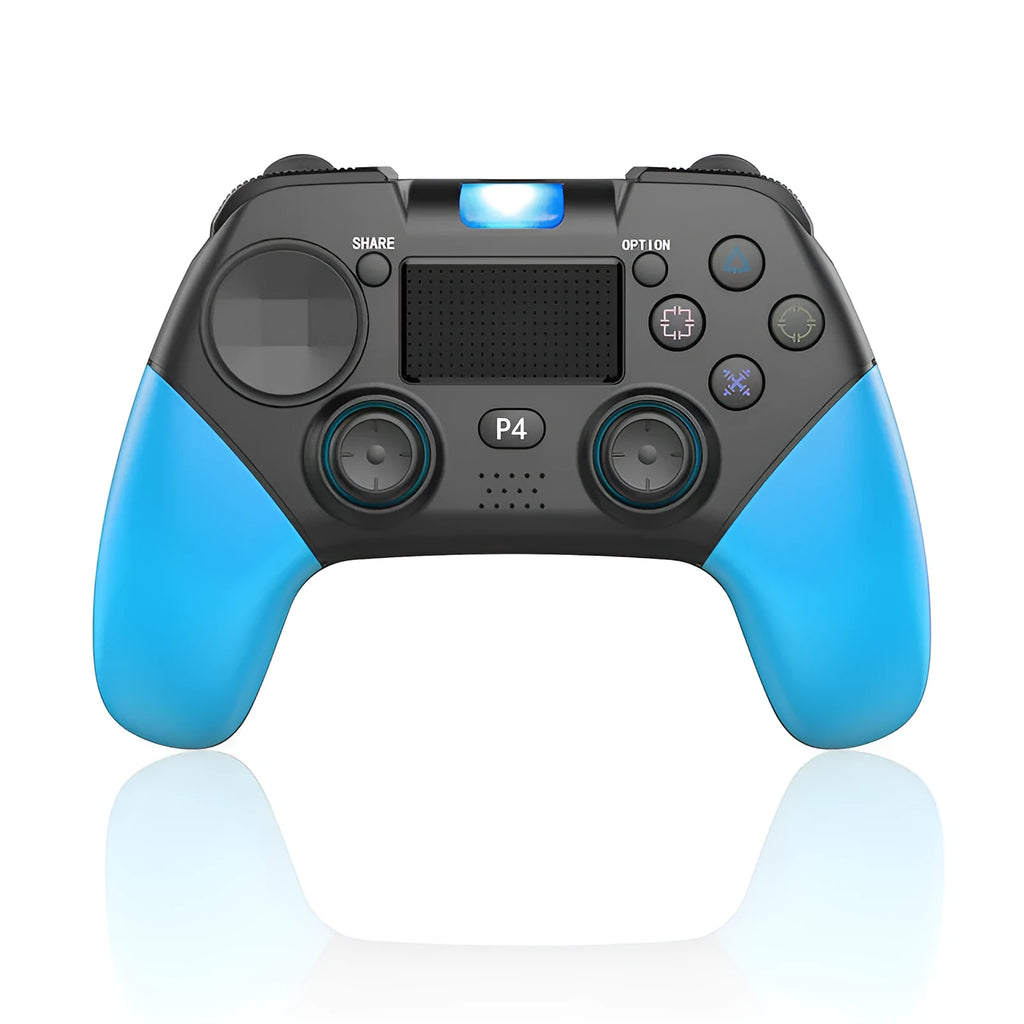 Blue Bluetooth game controller for PS4 with ABS body and vibration