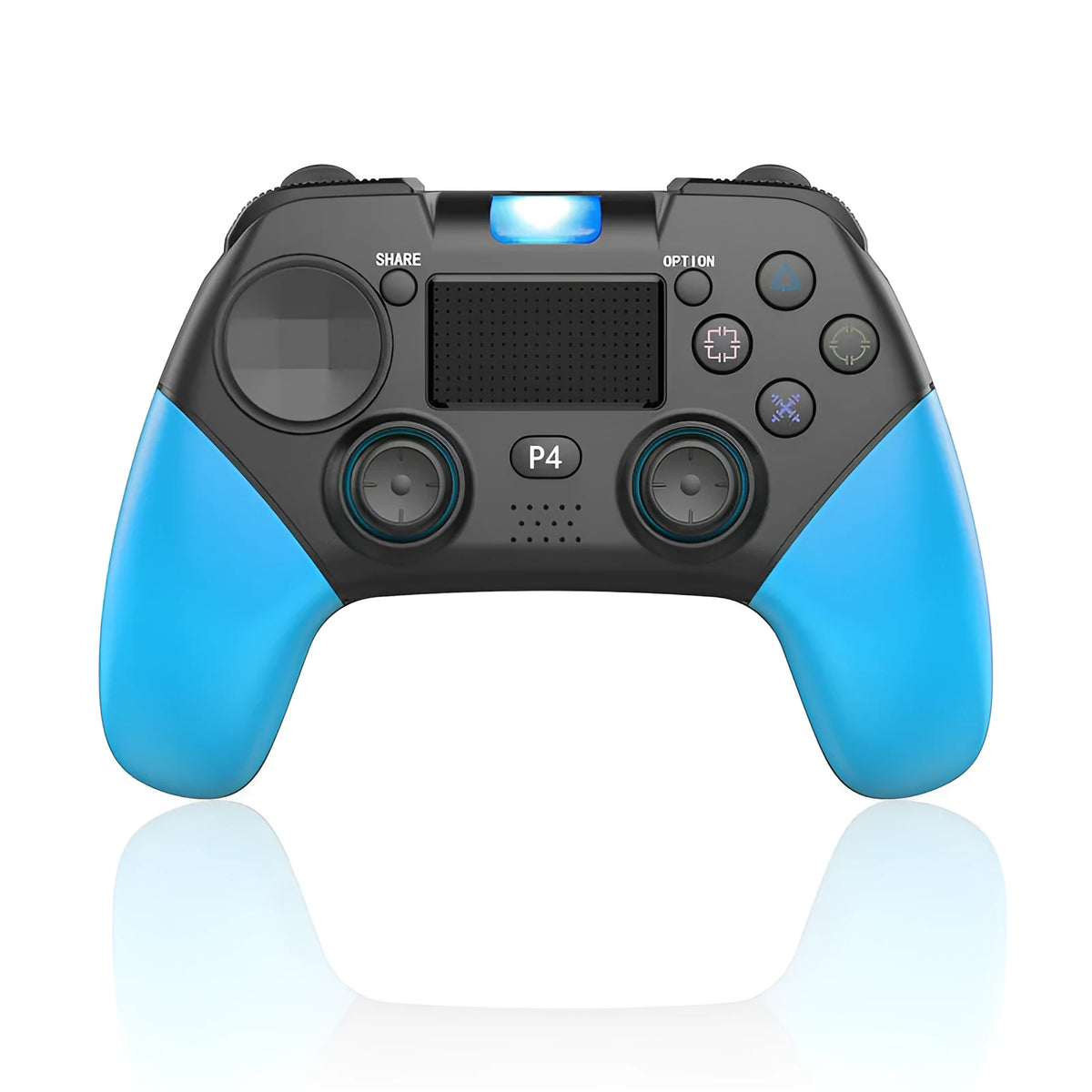 Blue Bluetooth game controller for PS4 with ABS body and vibration