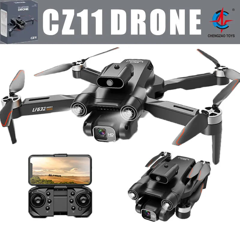 CZ11 8K HD brushless four-axis drone in black with optical flow positioning and obstacle avoidance for indoor aerial photography