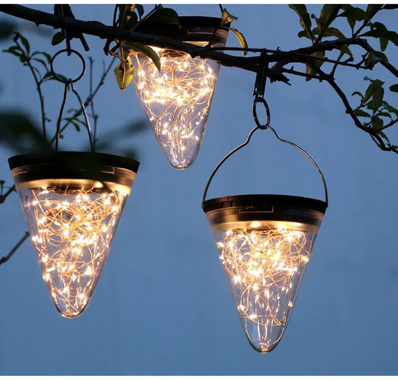 Solar conical starry sky LED garden light IP65 waterproof outdoor lamp 3W 130x150mm in warm yellow finish