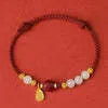 Women's adjustable 925 silver Hetian jade bracelet with cinnabar red rope chain