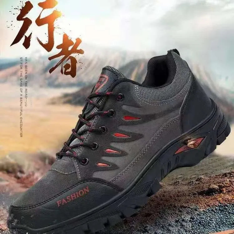 Men's suede hiking shoes with rubber sole in green colour showing mid-top design and lace-up closure
