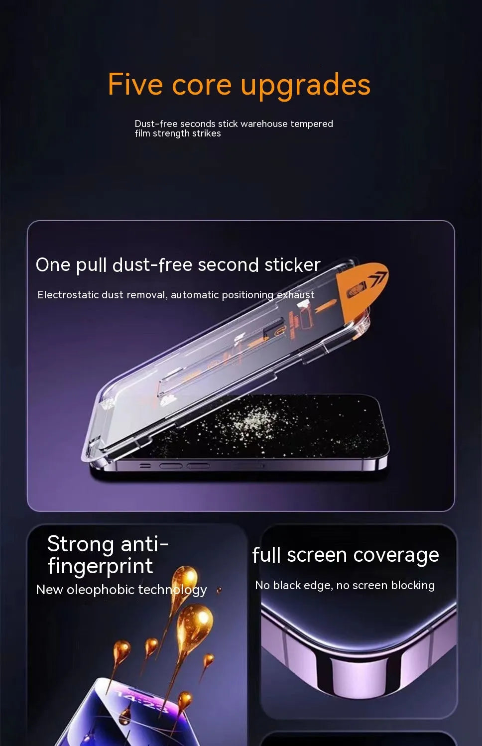 Tempered glass iPhone screen protector in HD and Peep-proof privacy variants with application kit.