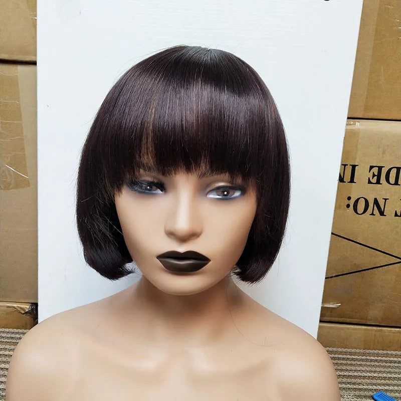 Double drawn human hair fringe bob wig short length natural look star fashion style 8 inch option