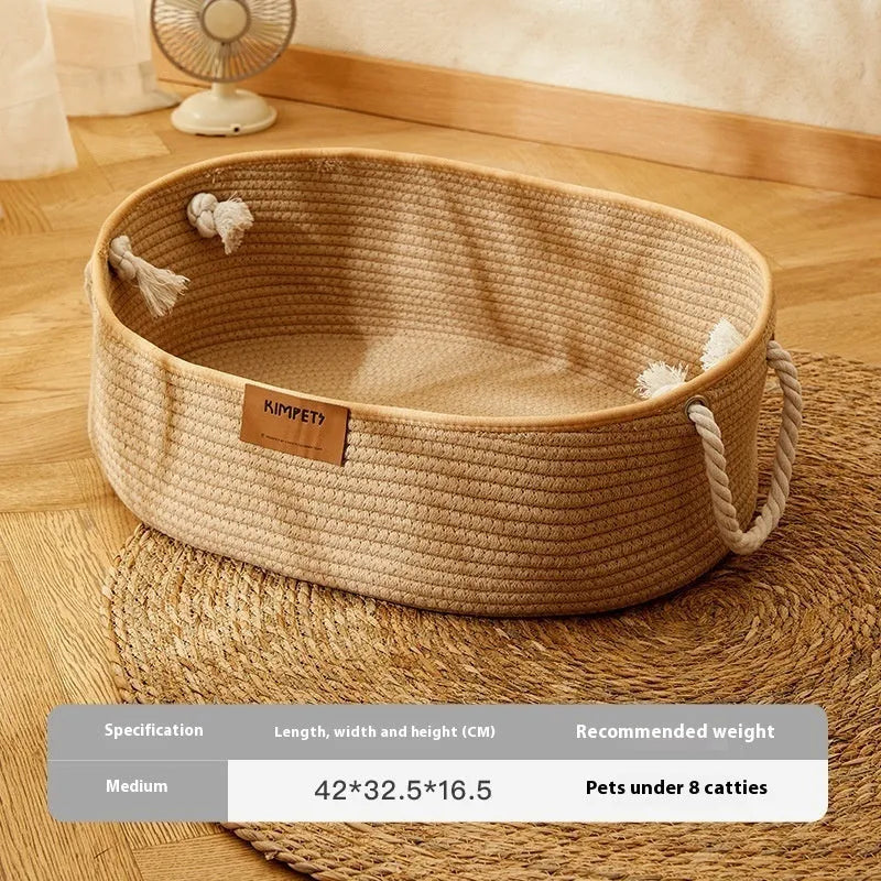 Woven cotton and linen cat nest basket, four seasons universal, medium or large, usable as cat scratch board