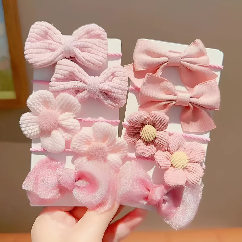 Girls' fabric hair bow set 10-piece simple bow flower pattern handmade children's hair accessory