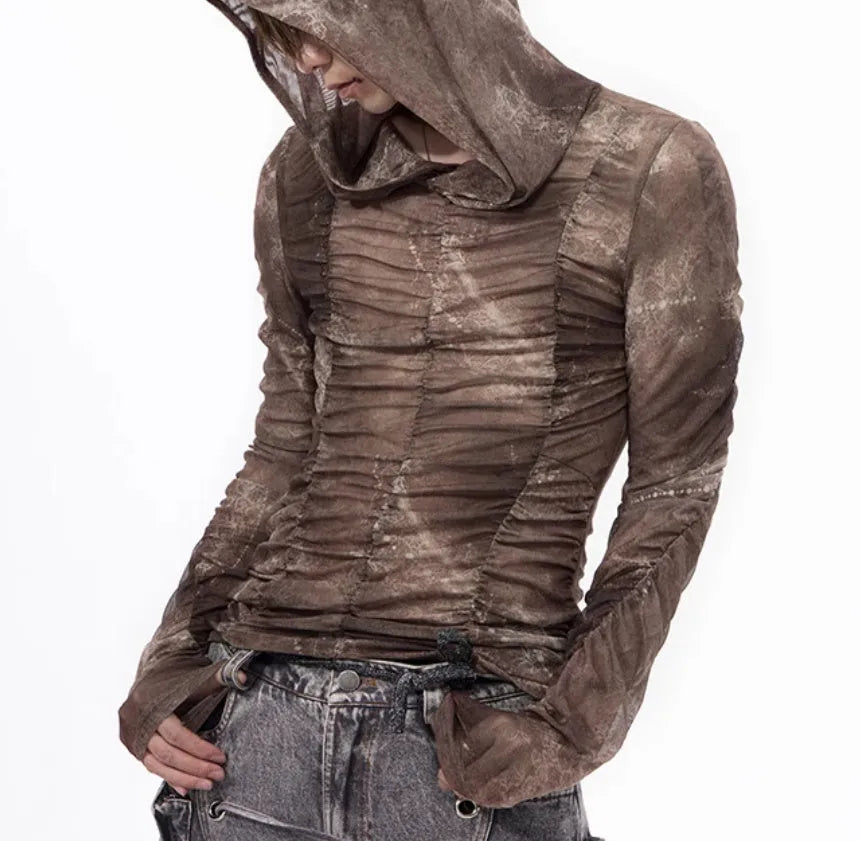 Boys' lightweight ice silk bottoming shirt with printing and pleating details in polyester fabric