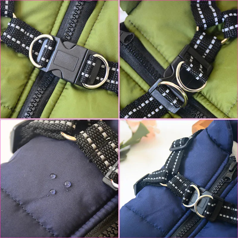 Waterproof dog coat with integrated harness in rain silk fabric for medium to large breeds
