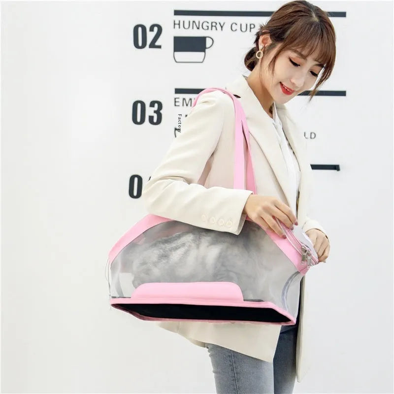 Medium-hardness leather cat carry bag with 25-litre capacity in beige colour option