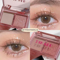 Two-tone eye shadow plate showing pink and black matte and shimmer combinations in five colour classifications