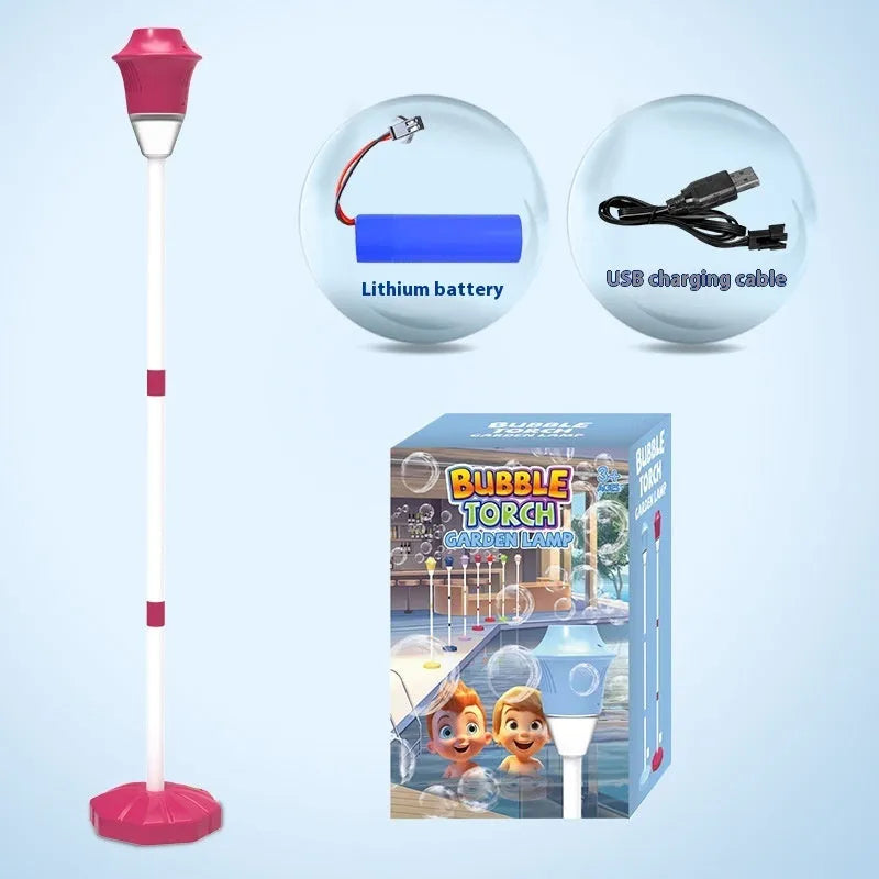 Rechargeable children's ABS bubble machine in red, blue, yellow, purple, or pink style for outdoor play