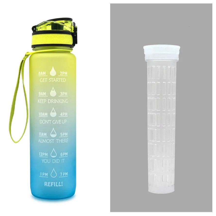 1 litre Tritan water bottle with time markers and gradient colour design