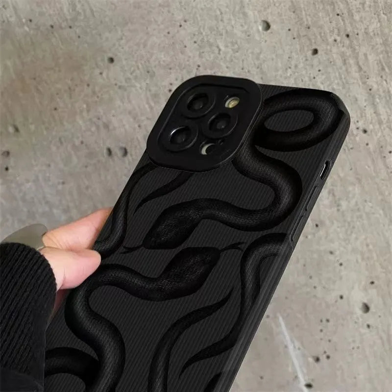 Dark cartoon imitation leather phone case for iPhone with black and zebra stripe colour options