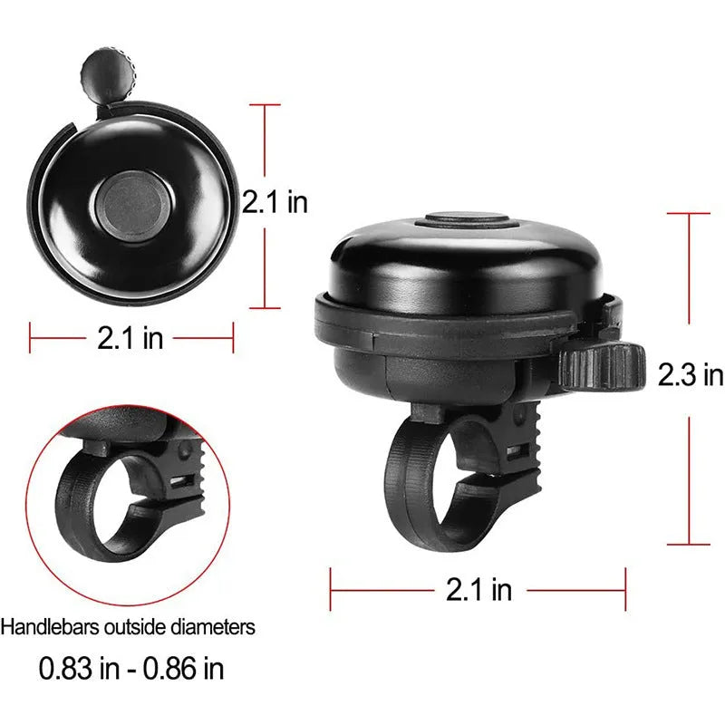 Black flat bicycle bell with 58mm diameter for mountain bike handlebar mounting