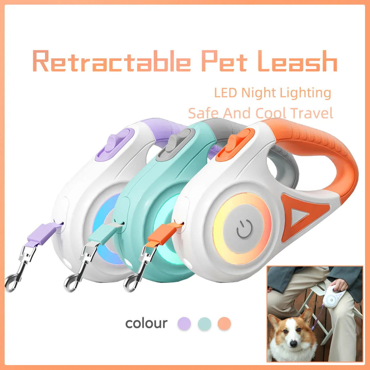 Retractable dog leash with automatic telescopic cord and one-handed brake in Dream Purple colour