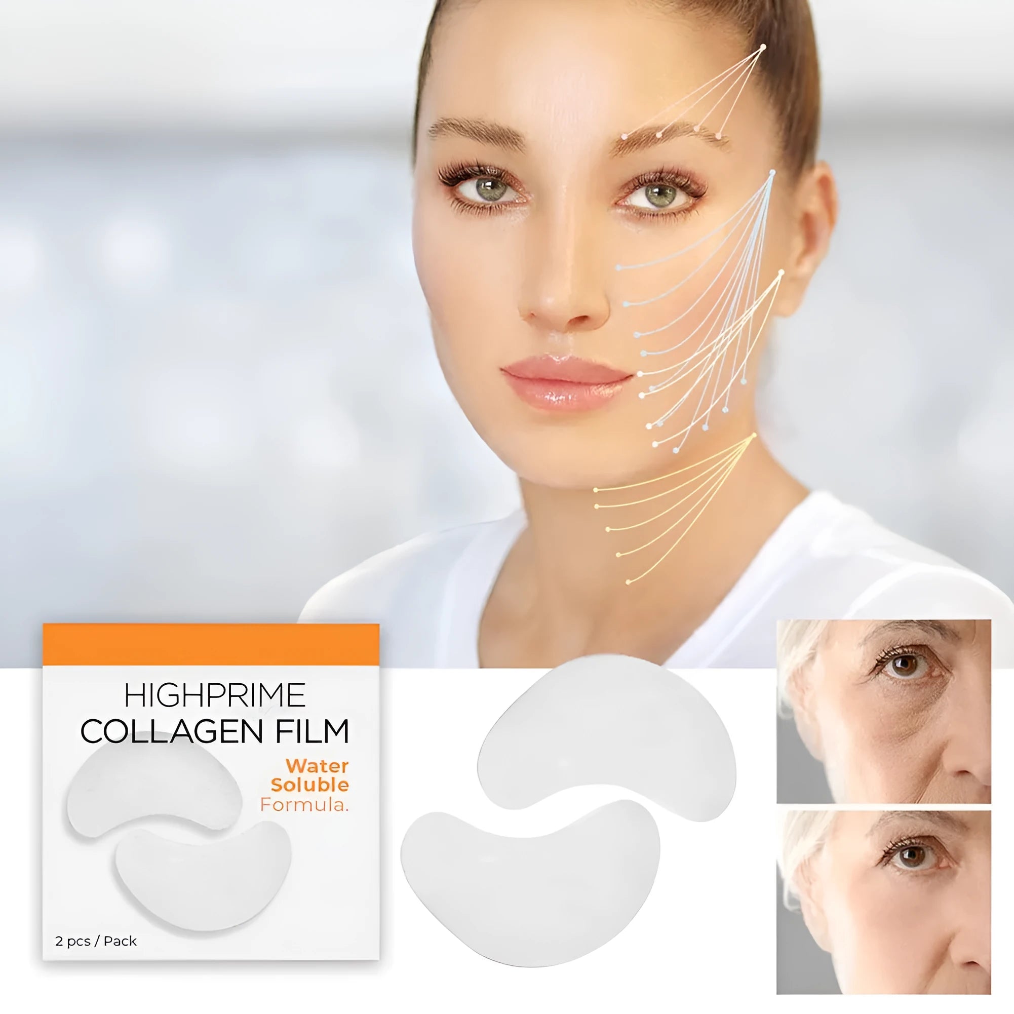 Collagen water-soluble facial mask with hyaluronic acid, 2 pieces, for hydrating and brightening under-eye skin